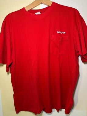 Vintage 90s Toyota Pocket T Shirt XL Single Stitch Red Made In Canada Promo Tee